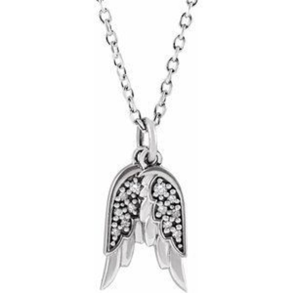 Kazi Luxury Sterling Silver .03 Ctw Natural Diamond Angel Wings 16-18" Necklace